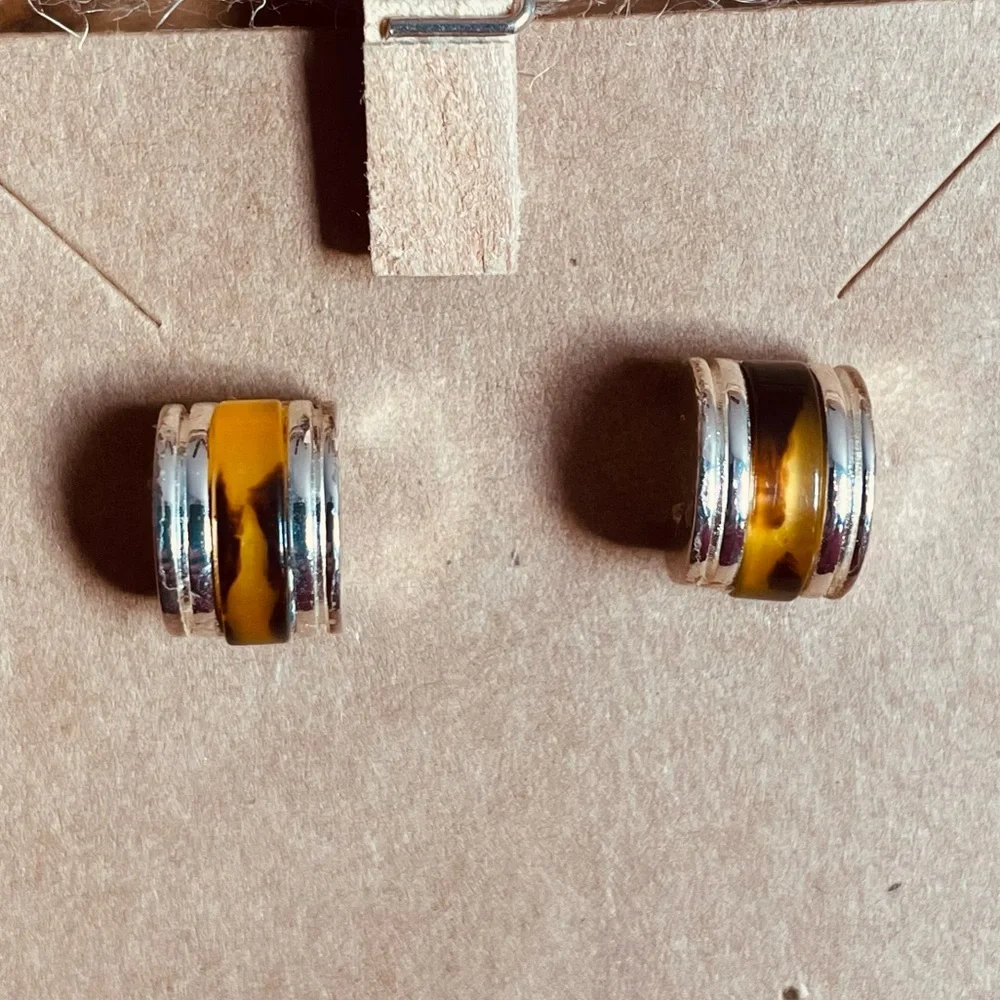 Lauren Ralph Lauren Silver and Brown Tortoise Huggie Earrings